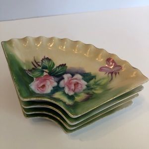VTG Lefton Dessert Dishes Fan Shaped Hand Painted